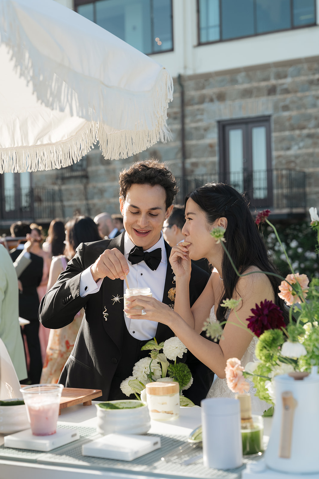 Couple at the Modo Matcha wedding matcha bar, Bel-Air Bay Club