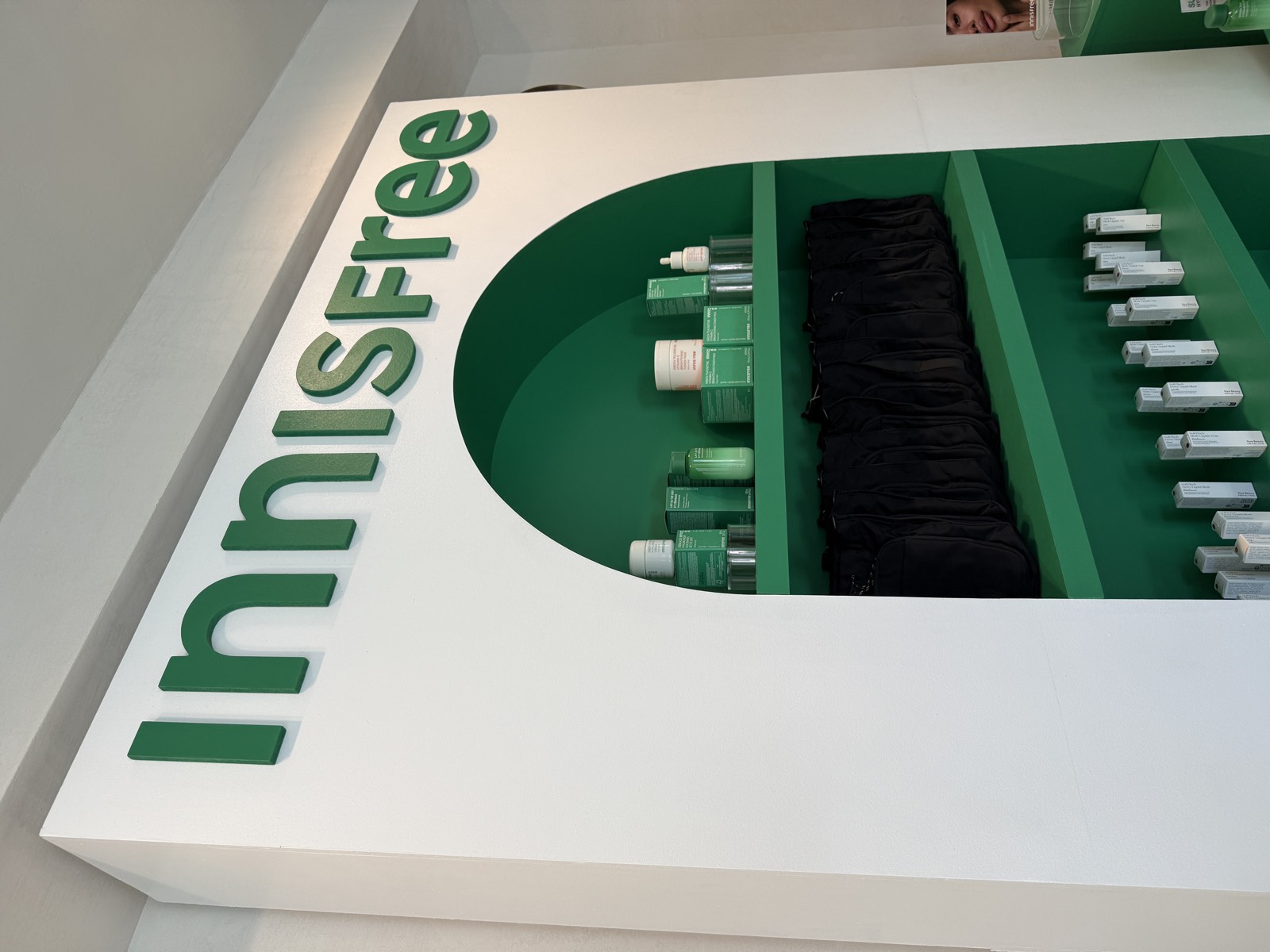 Innisfree green tea skincare display at the brand's Beverly Grove, Los Angeles influencer event