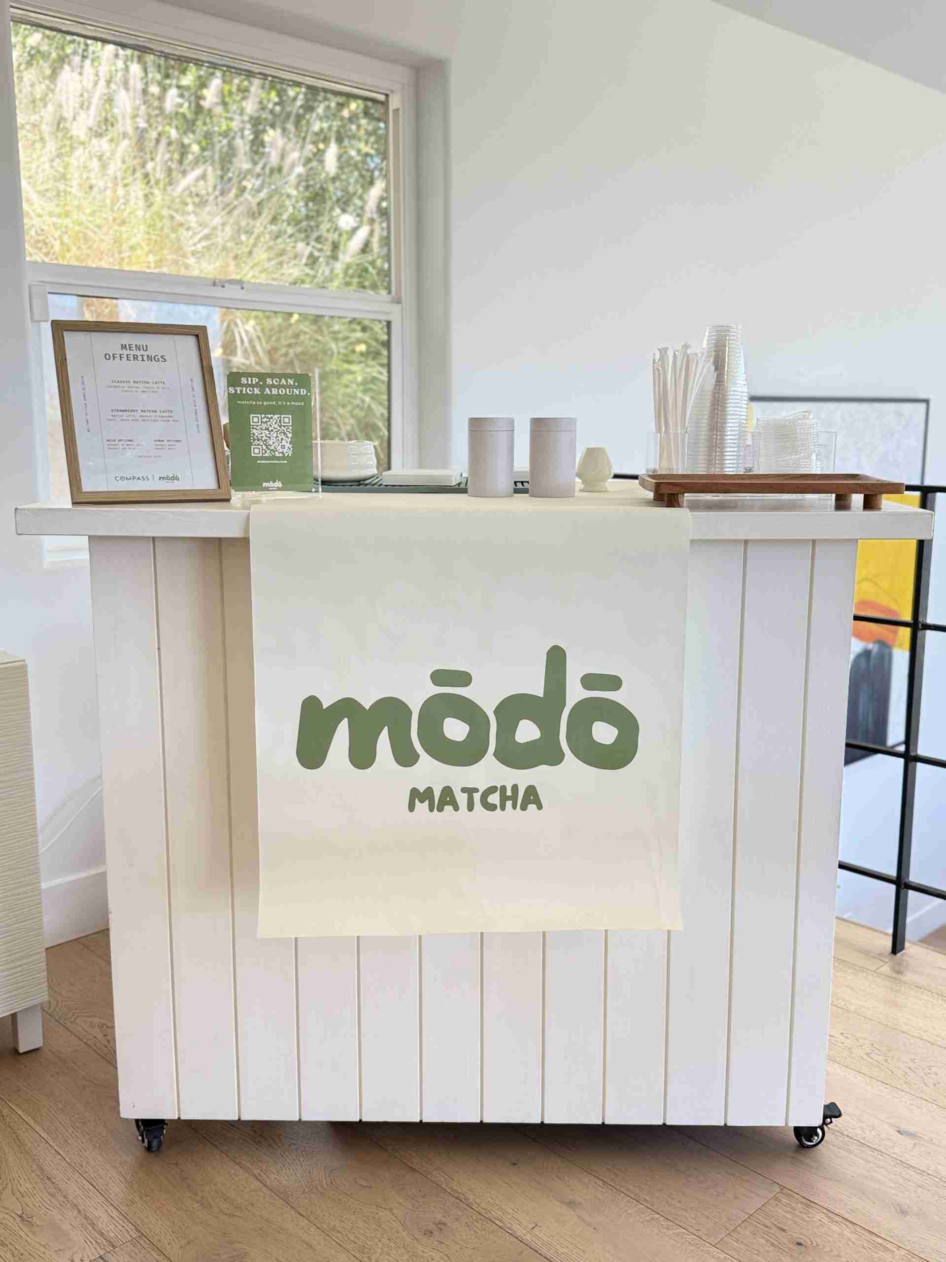 Matcha bar setup for a real estate open house in Southern California